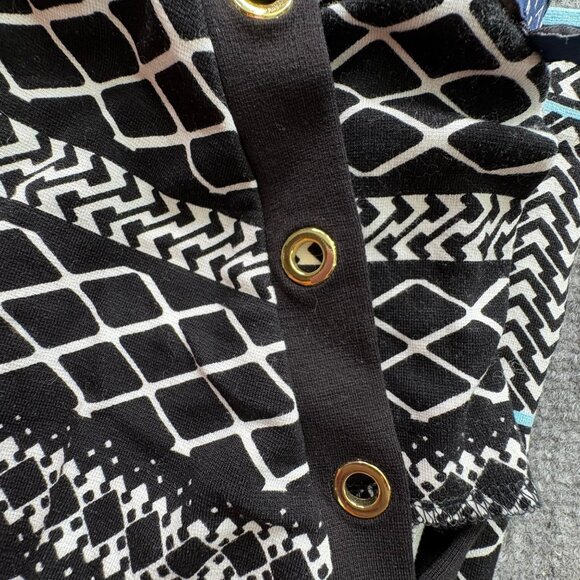 Kaari Blue Dress Womens XS Black White Geometric Button Accents Tribal Preppy - Picture 14 of 15